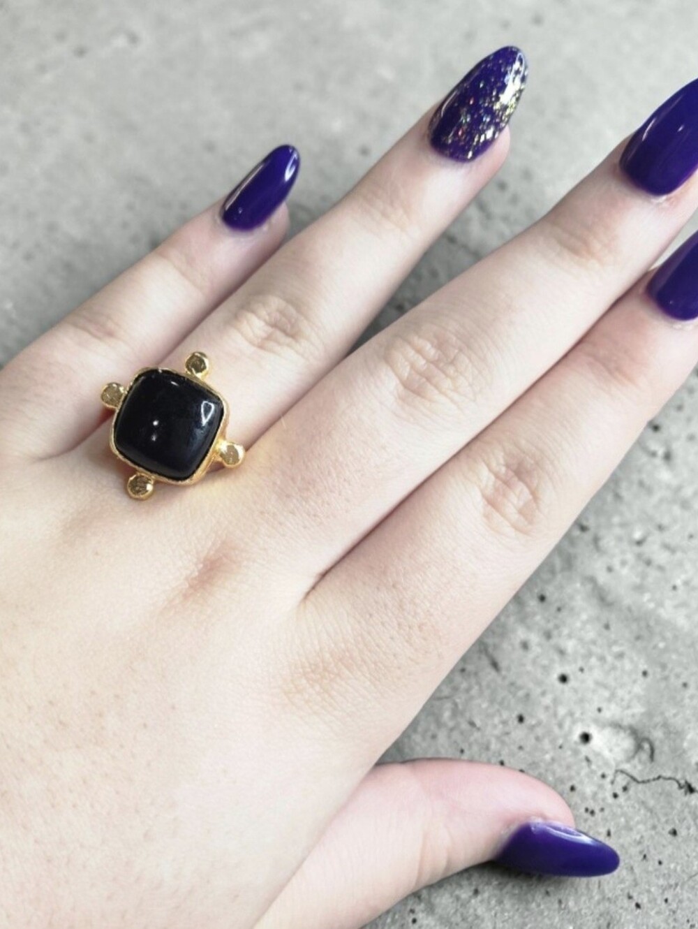 18k Gold Plated Artisan Designer Byzantine Onyx Natural Stone Crystal Ring - Picture 5 of 6